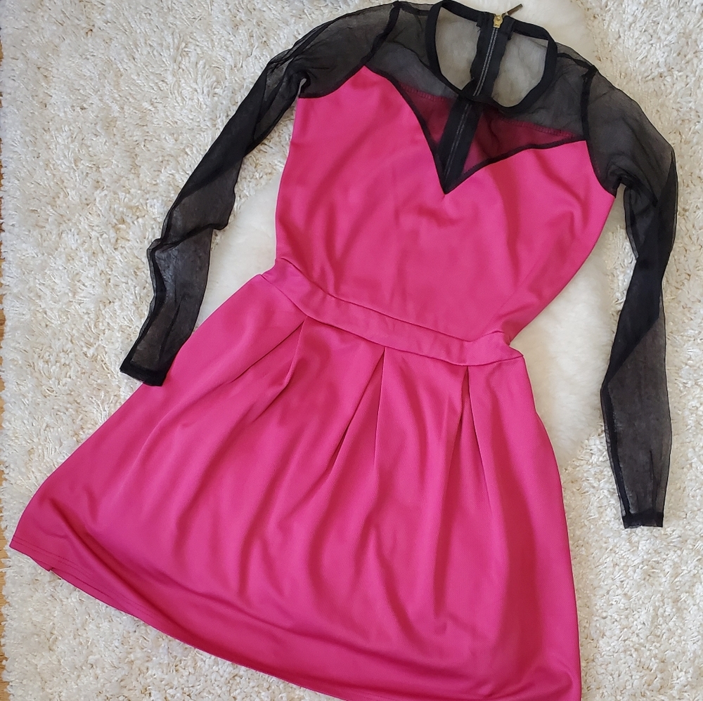 Poland Hot pink black mesh dress
